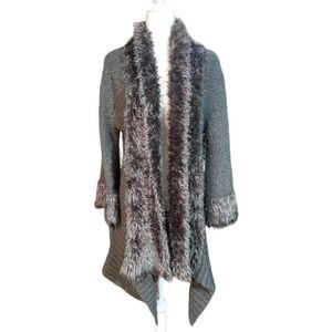 Noelle Open Cardigan Gray Fuzzy Soft Long Sleeve One Size
